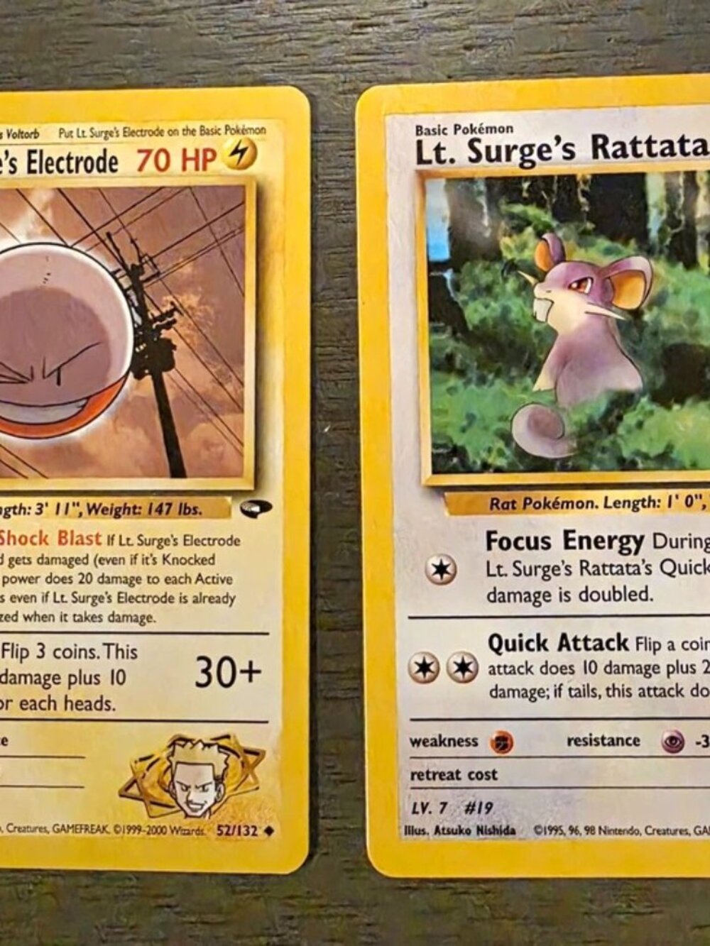 Wizards Pokemon 2-Card Lot Lt. Surge's Electrode 52/132 & Rattata 85/132